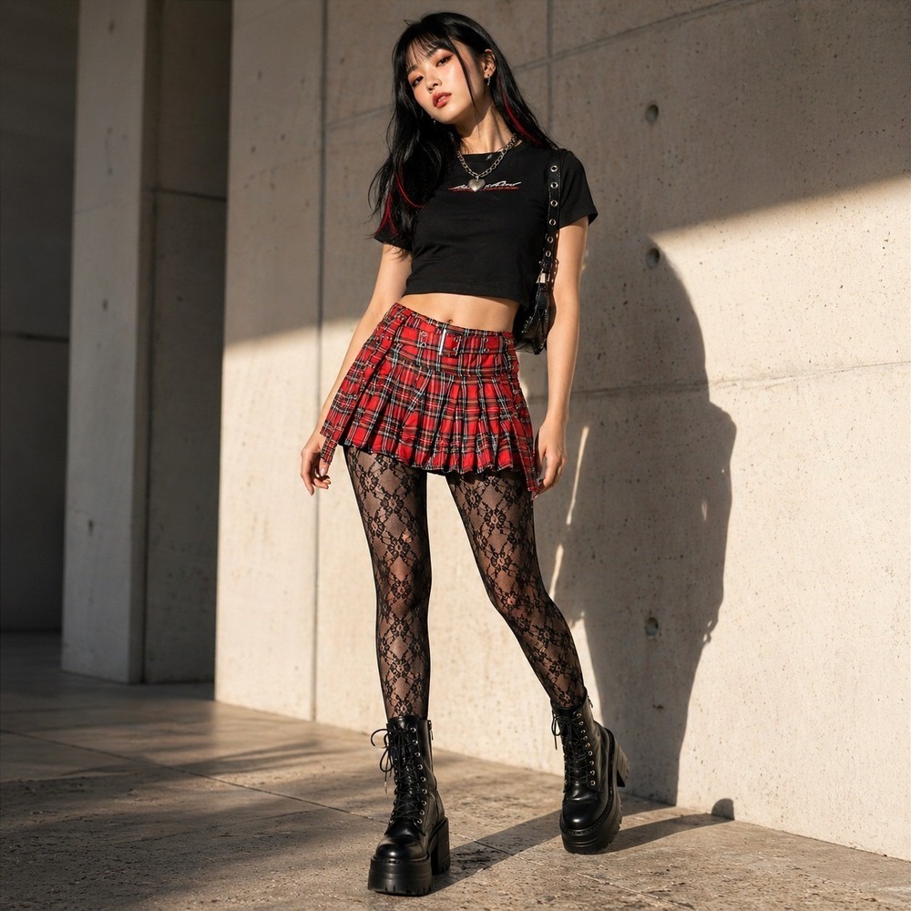 ACDC RAG Red Tartan Plaid Micro Mini Skirt Harajuku Kawaii Punk Goth One Size